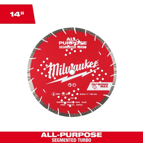 Milwaukee 49-93-7140 14" Diamond Max™ All Purpose Segmented Turbo Diamond Blade