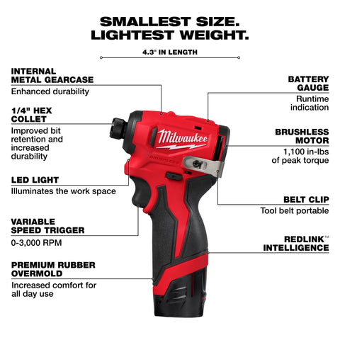 Milwaukee 3450-22 M12 Subcompact Brushless 1/4" Impact Driver Kit