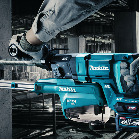Makita GRH07M1W 40V max XGT® 1-1/8" SDS-PLUS AVT® Rotary Hammer Kit with Dust Extractor, AFT®, AWS Capable
