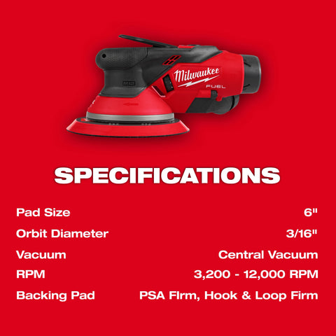 Milwaukee 2585-22CX M12 FUEL 6" Random Orbital Sander Kit (3/16")