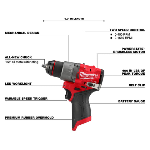 Milwaukee 3424-23 M12 FUEL 3-Tool Combo Kit