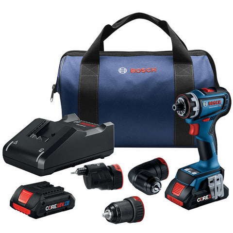 Bosch GSR18V-800FCB24 18V Drill/Driver with 5-In-1 Flexiclick System and 2pk CORE18V 4 Ah Advanced Power Battery