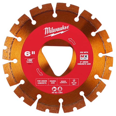 Milwaukee 49-93-7264 Orange 6” x .100” Diamond Blade for Green Concrete