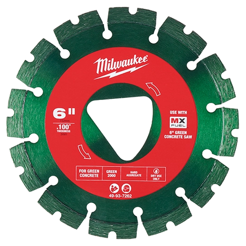 Milwaukee 49-93-7262 Green 6” x .100” Diamond Blade for Green Concrete