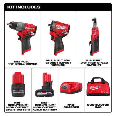 Milwaukee 3424-23 M12 FUEL 3-Tool Combo Kit