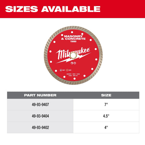 Milwaukee 49-93-9407 7" Standard Turbo Masonry & Concrete Diamond Blade