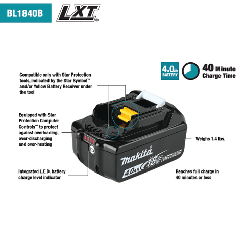 Makita ADBL1840BDC1 Outdoor Adventure 18V LXT Battery and Charger Starter Pack