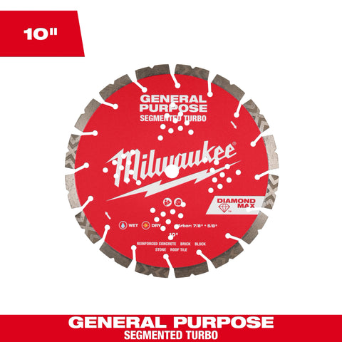 Milwaukee 49-93-9010 10" Diamond Max™ Segmented Turbo General Purpose Diamond Blade