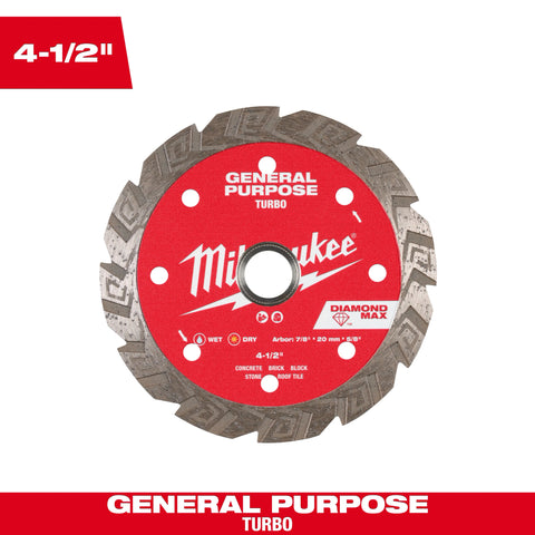Milwaukee 49-93-9104 4.5" Diamond Max™ Turbo General Purpose Diamond Blade