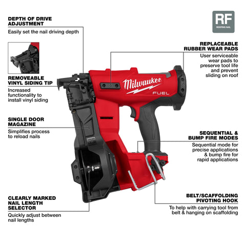 Milwaukee 2909-20 M18 FUEL Coil Roofing Nailer