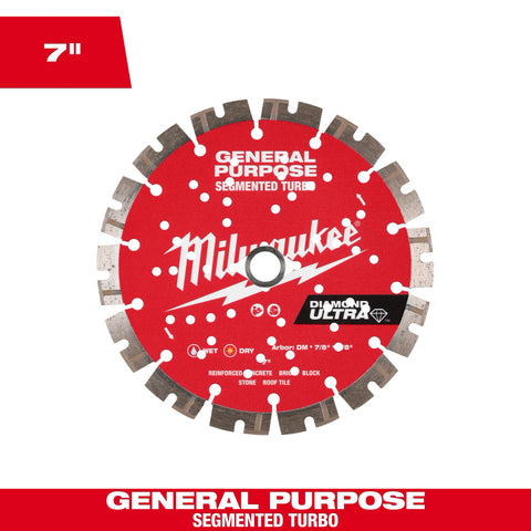 Milwaukee 49-93-7529 7" Diamond Ultra™ Segmented Turbo General Purpose Diamond Blade