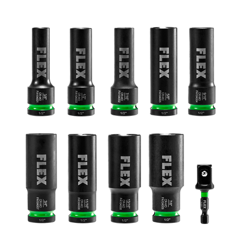 FLEX FAM10401-10 10pc Thin Wall Deep Well 6-point 1/2" Drive Impact Nut Socket Set
