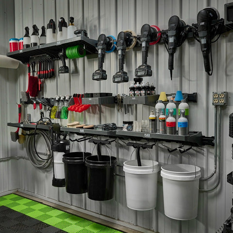 FLEX FSM1502-10 TRACK-LOCK 10-Piece All-Purpose Wall Storage Set – storage application; displayed tools and extra accessories not included (4)