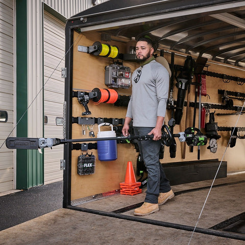 FLEX FSM1503-6 TRACK-LOCK 6-Piece Landscaping Tool Wall Storage Set – storage application; displayed tools and extra accessories not included (5)
