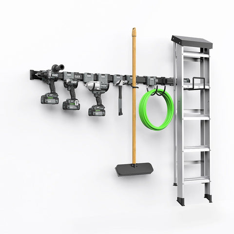 FLEX FSM1502-10 TRACK-LOCK 10-Piece All-Purpose Wall Storage Set – storage application; displayed tools and extra accessories not included (8)