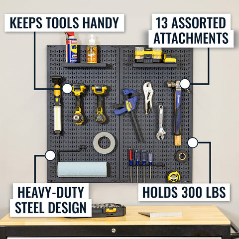 34x32 Steel Pegboard | 13 Attachments