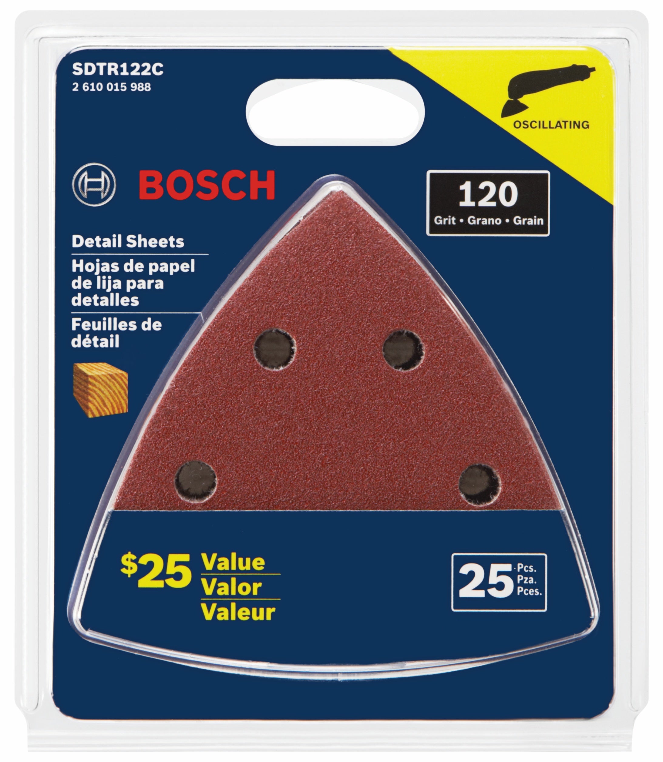 BOSCH SDTR122C 25 pc. 33/4 In. 120 Grit Detail Sanding Sheets for Woo