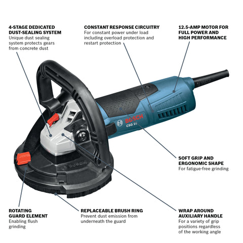 BOSCH CSG15 5 In. Concrete Surfacing Grinder with Dedicated Dust-Collection Shroud