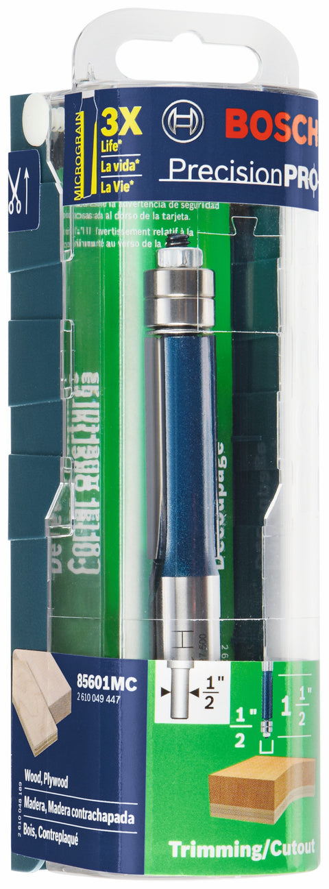 BOSCH 85601MC 1/2 In. x 1-1/2 In. Carbide-Tipped Double-Flute Template Trim Router Bit