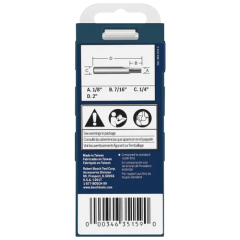 BOSCH 85213MC 1/8 In. x 1/2 In. Solid Carbide Double-Flute Straight Router Bit