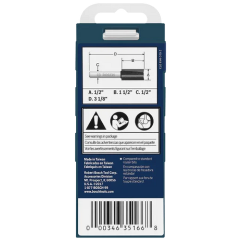 BOSCH 85242MC 1/2 In. x 1-1/2 In. Carbide-Tipped Double-Flute Straight Router Bit