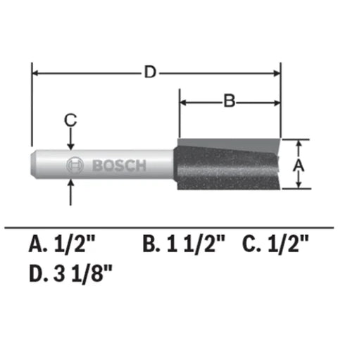 BOSCH 85242MC 1/2 In. x 1-1/2 In. Carbide-Tipped Double-Flute Straight Router Bit