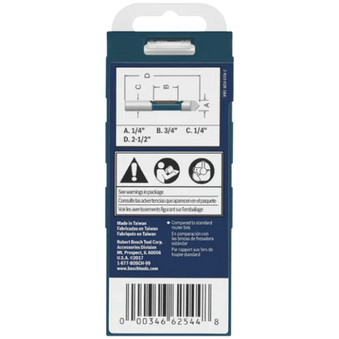 BOSCH 85244MC 1/4 In. x 3/4 In. Carbide-Tipped Single-Flute Pilot Panel Concave Router Bit