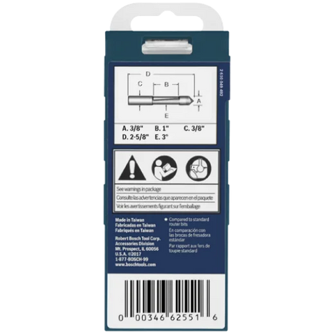 BOSCH 85245SMC 3/8 In. x 1 In. Carbide-Tipped Single-Flute Shear Angle Pilot Panel Router Bit
