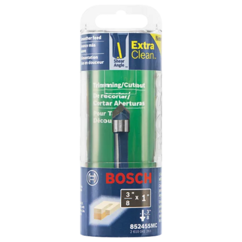 BOSCH 85245SMC 3/8 In. x 1 In. Carbide-Tipped Single-Flute Shear Angle Pilot Panel Router Bit