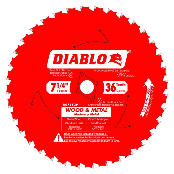 Diablo D0736GPA 7-1/4 in. x 36 Tooth Wood & Metal Carbide Saw