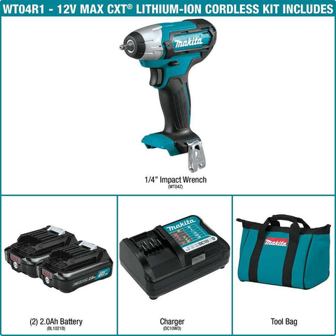 Makita WT04R1 12V max CXT® Lithium-Ion Cordless 1/4" Impact Wrench Kit (2.0Ah)