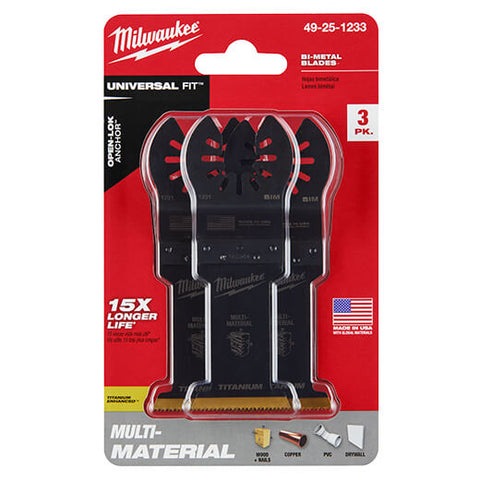Milwaukee 48-25-1233 OPEN-LOK™ 1-3/8" TITANIUM ENHANCED BI-METAL MULTI-MATERIAL BLADES 3PK