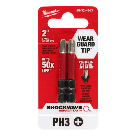 Milwaukee 48-32-4963 2PK 2" SHOCKWAVE™ Impact Phillips Bits PH3