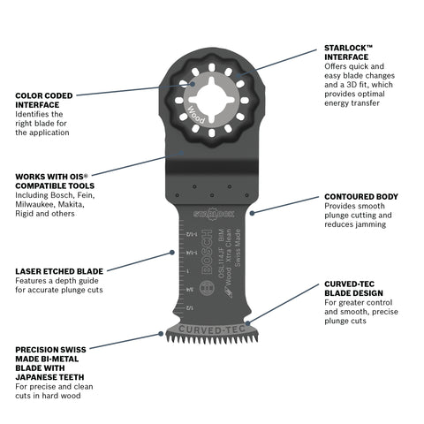 BOSCH OSL114JF 1-1/4 In. Starlock® Oscillating Multi Tool Bi-Metal Xtra-clean Clean Plunge Cut Blade
