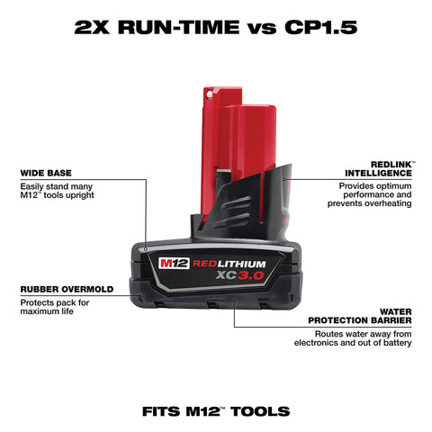Milwaukee 48-11-2402 M12™ REDLITHIUM™ XC 3.0Ah High Capacity Battery Pack
