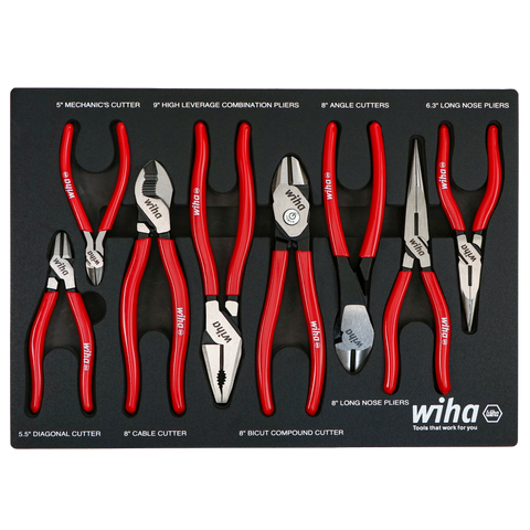 Wiha 34682 8 Piece Classic Grip Pliers and Cutters Tray Set