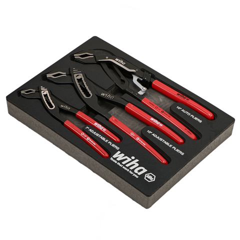 Wiha 34690 3 Piece Classic Grip V-Jaw Tongue and Groove Pliers Tray Set