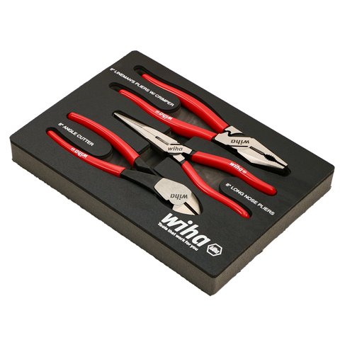 Wiha 34680 3 Piece Classic Grip Pliers and Cutters Tray Set