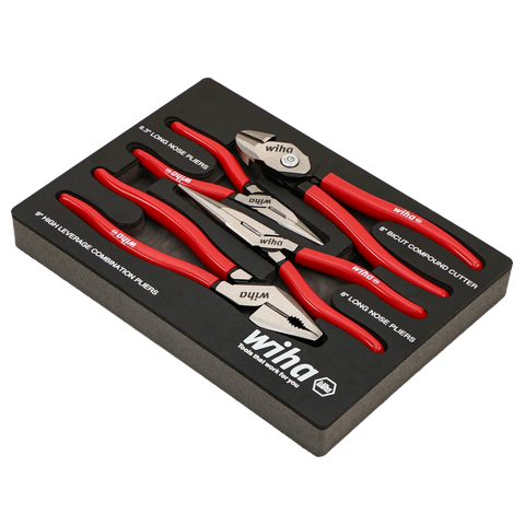 Wiha 34681 4 Piece Classic Grip Pliers and Cutters Tray Set